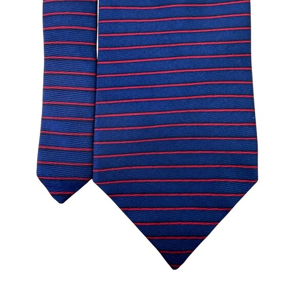 Elizabeth Nell Blue Silk Striped Tie With Red Detail Classic Necktie Made In USA - Picture 4 of 8